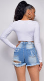 Evant White V Neck Button Crop Top