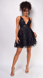 Clarice Black A-Line Glitter Sequin Mini Dress