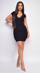Casimira Black Deep V Short Sleeve Mini Dress