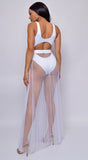 Palmaria White Pleated Sheer Tulle Maxi Cover-up Skirt