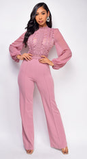 Nerine Crochet Lace Mesh Jumpsuit - Pink