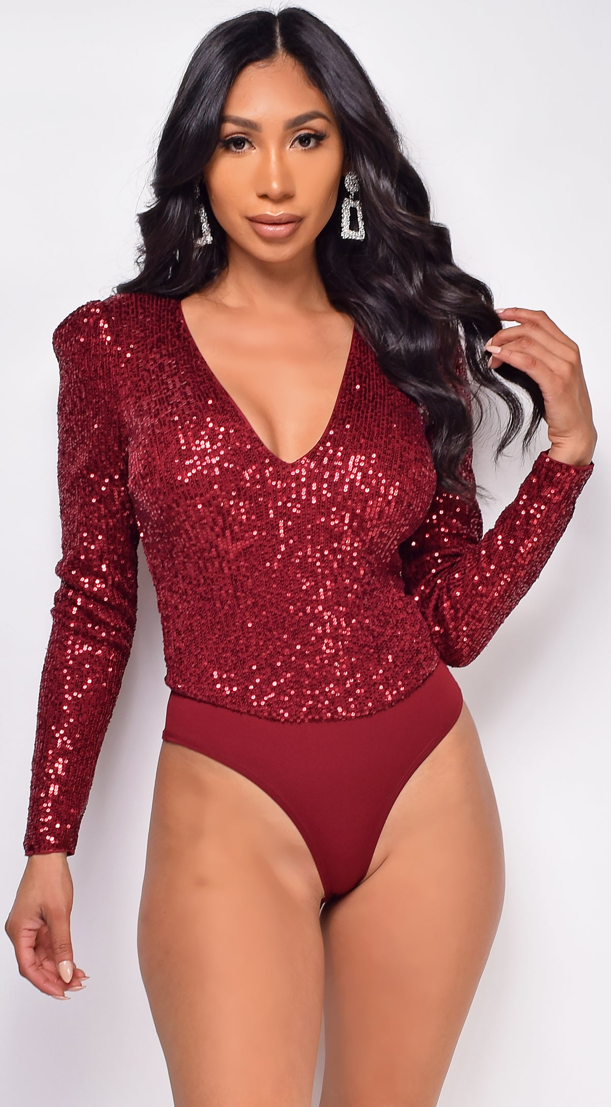 All Shine Red Sequin Bodysuit