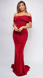 Divine Burgundy Red Off Shoulder Surplice Gown