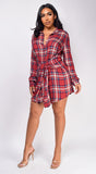 Saylor Red Button Up Plaid Shirt Dress