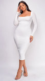 Jett White Basic Square Neck Long Sleeve Midi Dress
