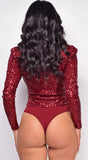All Shine Red Sequin Bodysuit