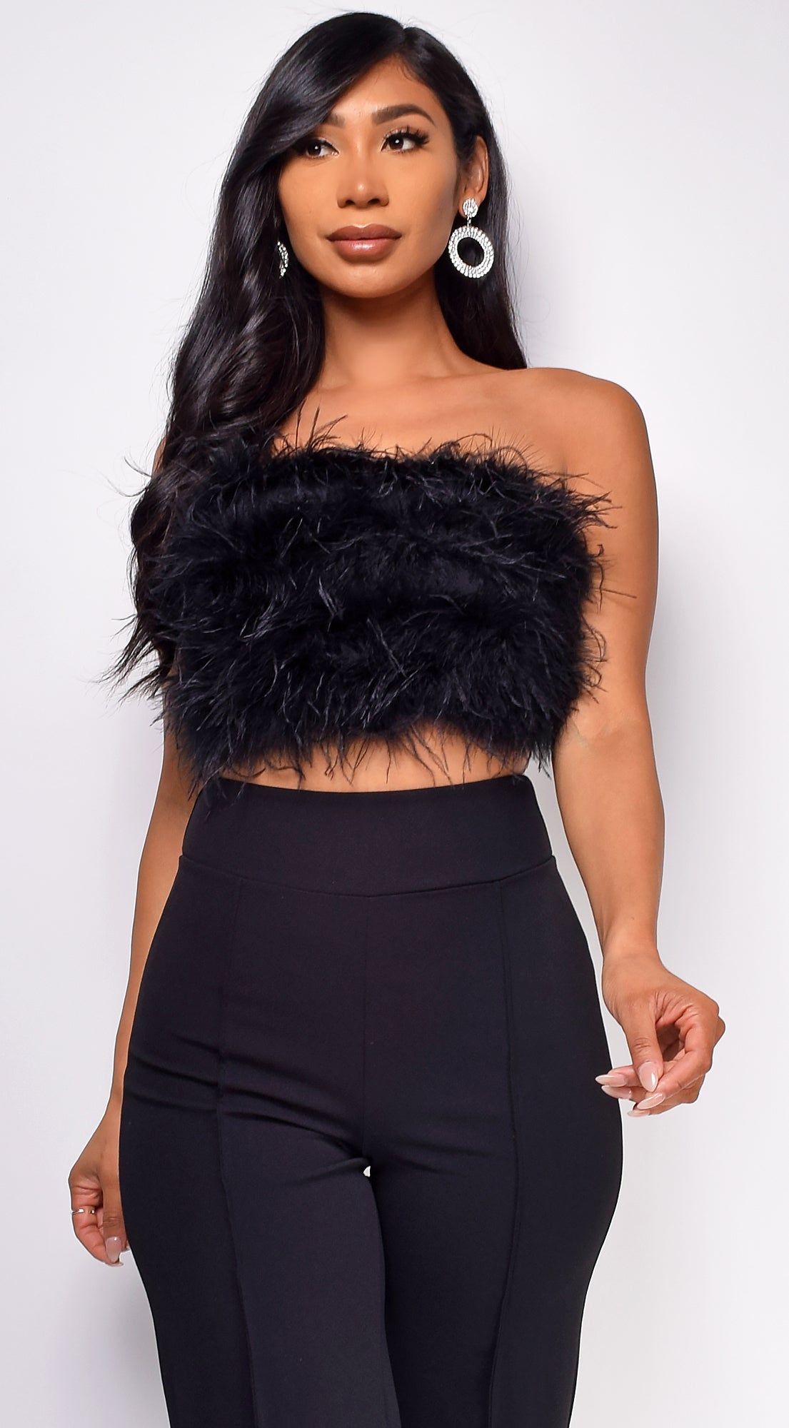 Catalina Black Feather Crop Top