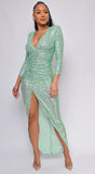 Nevada Green V Neck Sequin Maxi Dress