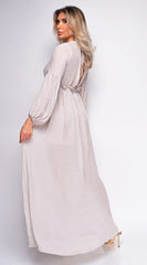 Pirae Taupe Beige Button Down Maxi Dress