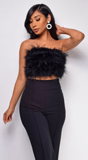 Catalina Black Feather Crop Top