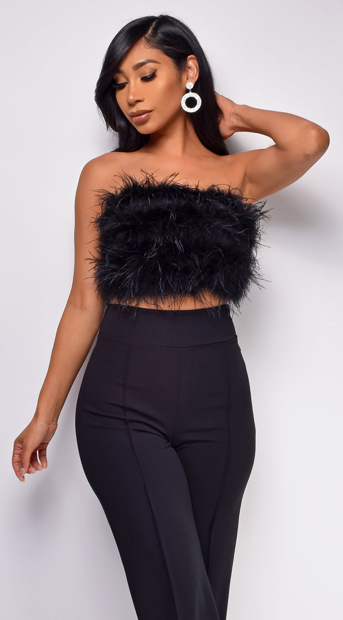 Catalina Black Feather Crop Top