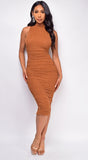 Natalia Sienna Brown Ruched Dress