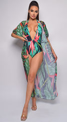 Tropez Green Multi Swimsuit & Coverup Set