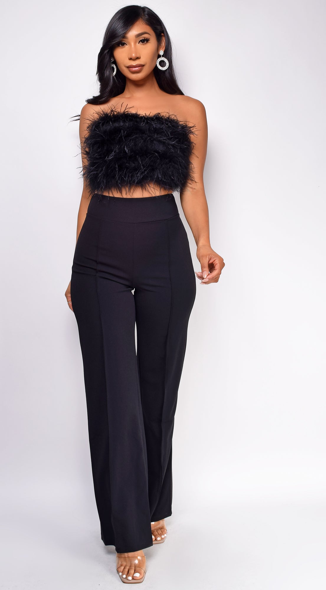 Catalina Black Feather Crop Top