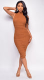 Natalia Sienna Brown Ruched Dress