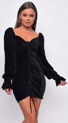Rheanna Black Velvet Long Sleeves Ruched Dress