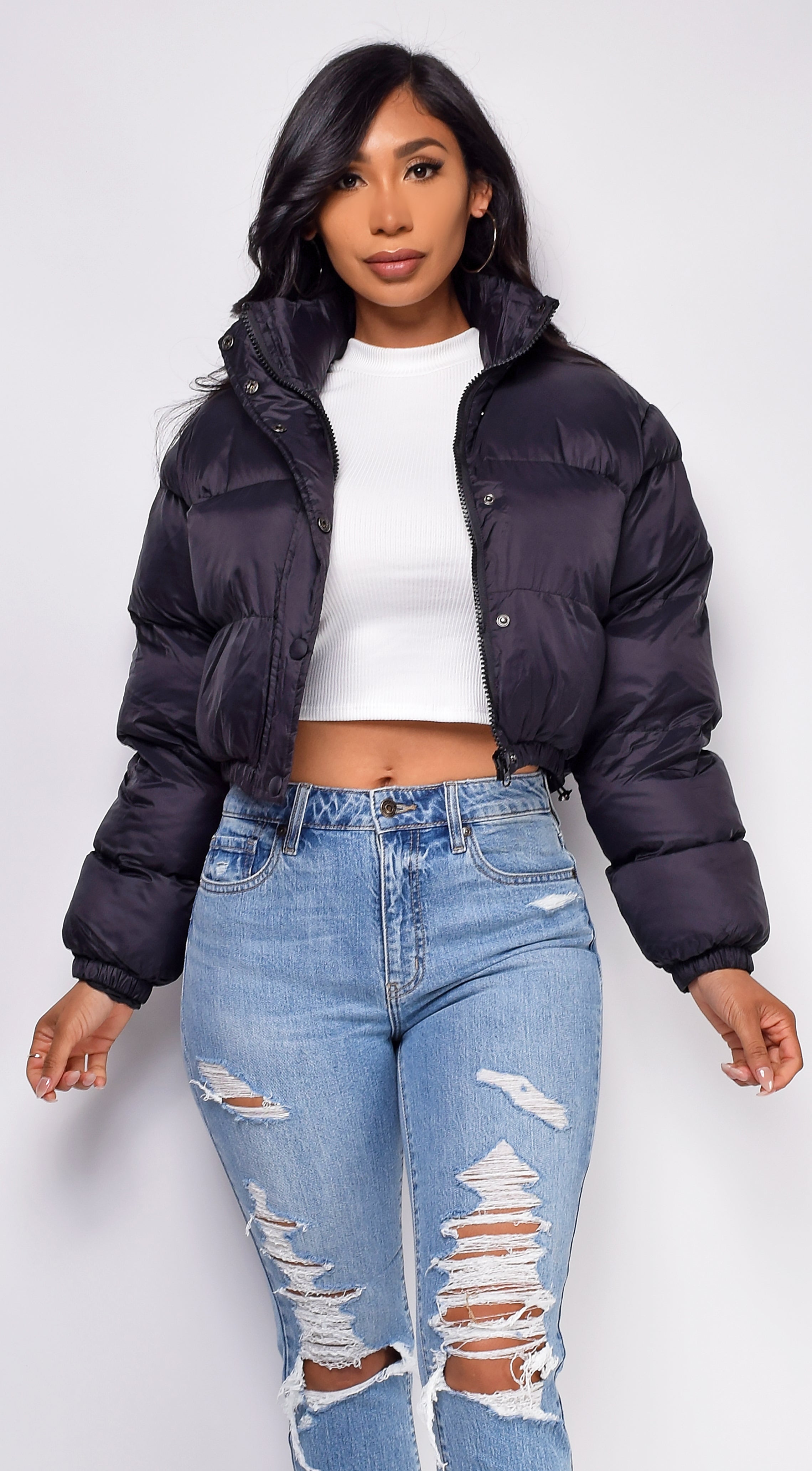 Miguel Black Puffer Bomber Jacket