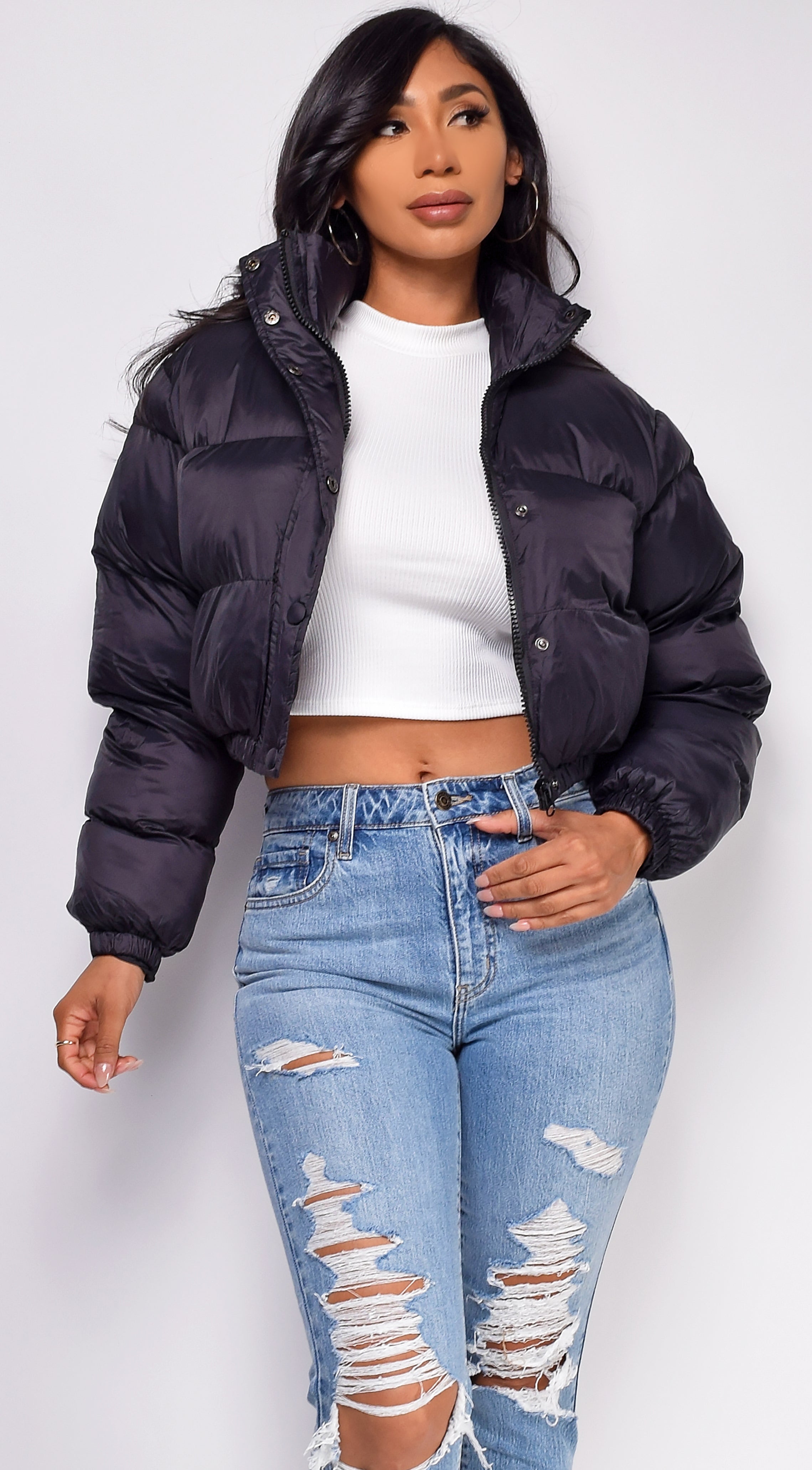 Miguel Black Puffer Bomber Jacket