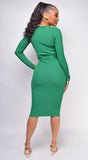 Evie Green Knit Ribbed Midi Dress