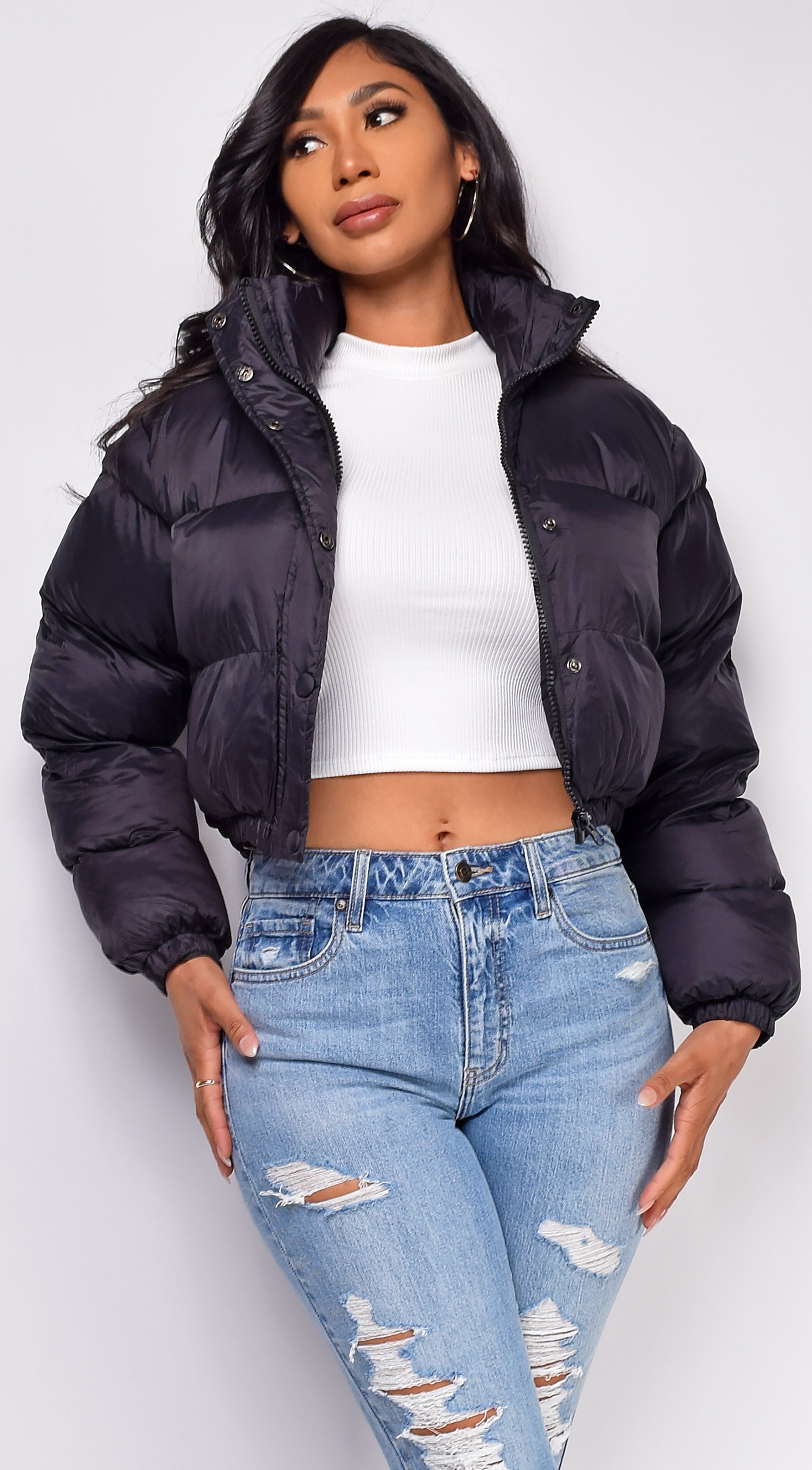 Miguel Black Puffer Bomber Jacket