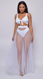 Palmaria White Pleated Sheer Tulle Maxi Cover-up Skirt