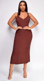Londyn Brown Ribbed Midi Dress