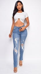 Zaiden Blue Distressed Slit Hem Jeans