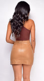 Noya Beige Slit PU Leather Skirt