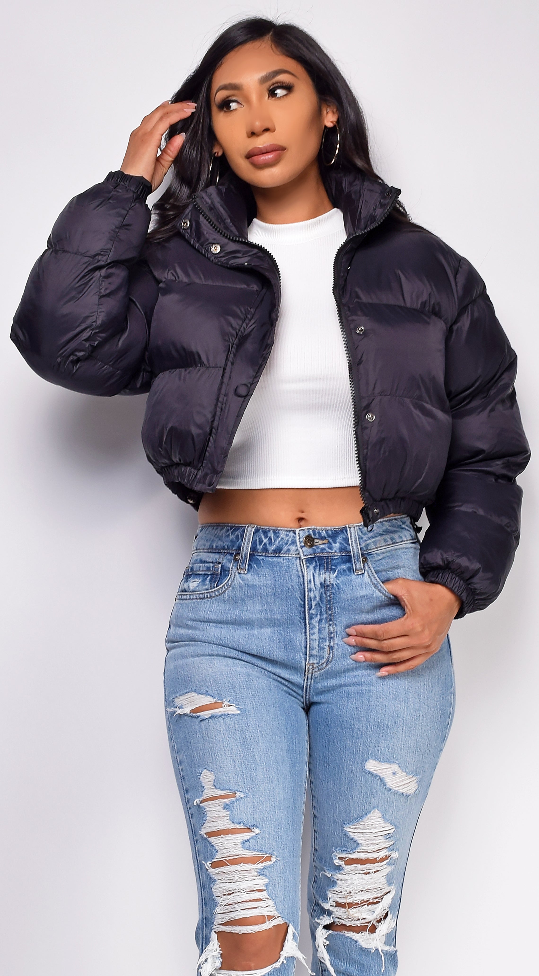 Miguel Black Puffer Bomber Jacket