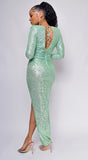 Nevada Green V Neck Sequin Maxi Dress
