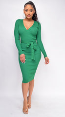 Evie Green Knit Ribbed Midi Dress