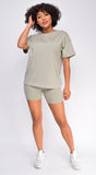 Oversized Olive Green T-Shirt And Biker Short Two Piece Set