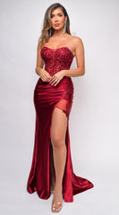 Carina Red Satin Corset Gown