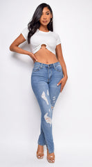 Zaiden Blue Distressed Slit Hem Jeans