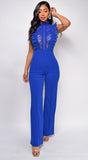 Vanna Blue Crochet Flared leg Jumpsuit