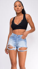 Georgia Blue Ripped Destroyed High Waist Denim Shorts