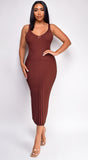 Londyn Brown Ribbed Midi Dress