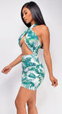 Lydia White Tropical Print Front Wrap Halter Dress