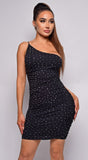 Raya Black One Shoulder Rhinestone Ruched Dress