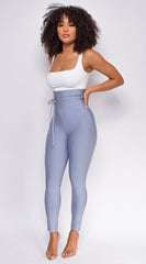 Hara Blue Gray High Waist Belted Bandage Pants