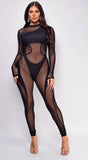 Ruby Black Sheer Mesh Seam Detail Jumpsuit