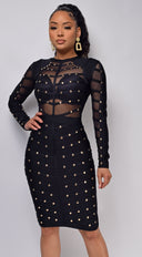 Mio Black Studded Mesh Bandage Dress | Dresses | Emprada XS / Black Mio Black Studded Mesh Bandage Dress | Dresses | Emprada XS / Black