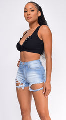 Georgia Blue Ripped Destroyed High Waist Denim Shorts