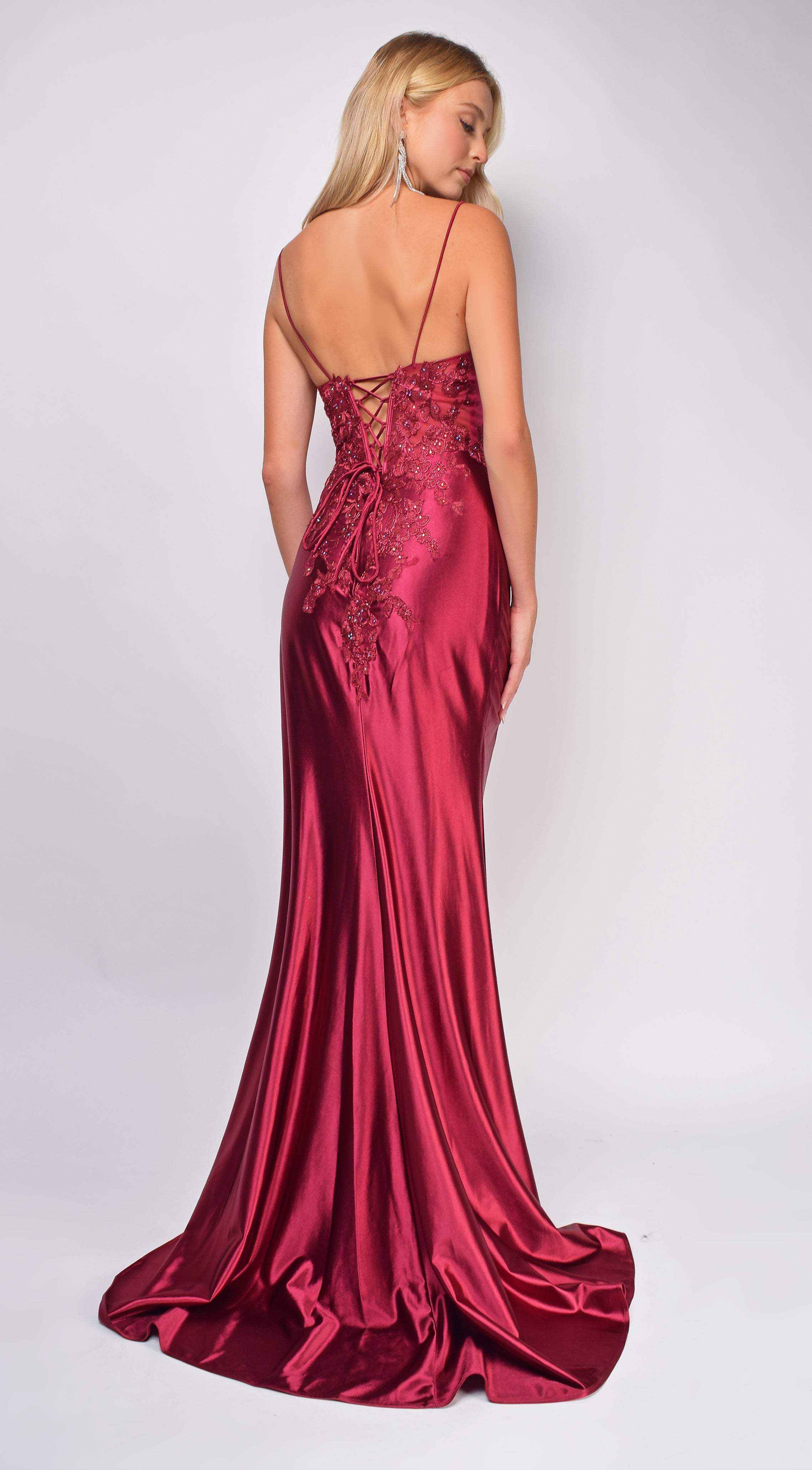 Thea Burgundy Red Sequin Lace Detail Gown