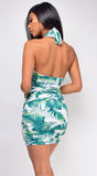 Lydia White Tropical Print Front Wrap Halter Dress