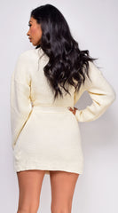 Rayne Cream Beige Long Sleeve Sweater Wrap Mini Dress