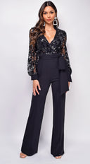 Eve Sequin Jumpsuit - Black