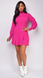 Elara Fuchsia Pink Turkle Neck Sweater Mini Dress