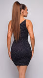 Raya Black One Shoulder Rhinestone Ruched Dress