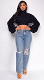 Rochelle Blue Mid Wash Distressed Straight Leg Denim Jeans